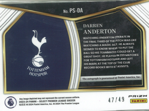 Darren Anderton Auto Panini Prizm Pitchside Ignatures 47/49