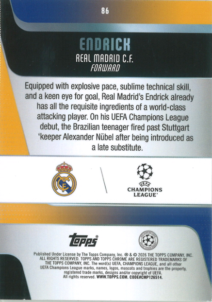 Endrick Topps Chrome Future Stars Real Madrid C.F.